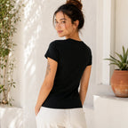 Women Black Graphic T Shirt Letter Print Crew Neck Short Sleeve Slim Fit Y2K Streetwear Summer 2026 Hot New Casual Tee Blouse