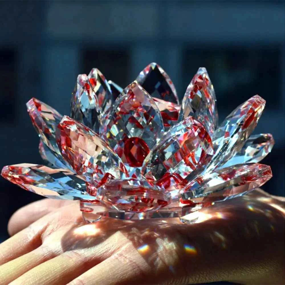 Feng shui Quartz Crystal Lotus Flower Crafts Glass Paperweight Ornaments Figurines Home Wedding Party Decor Gifts Souvenir