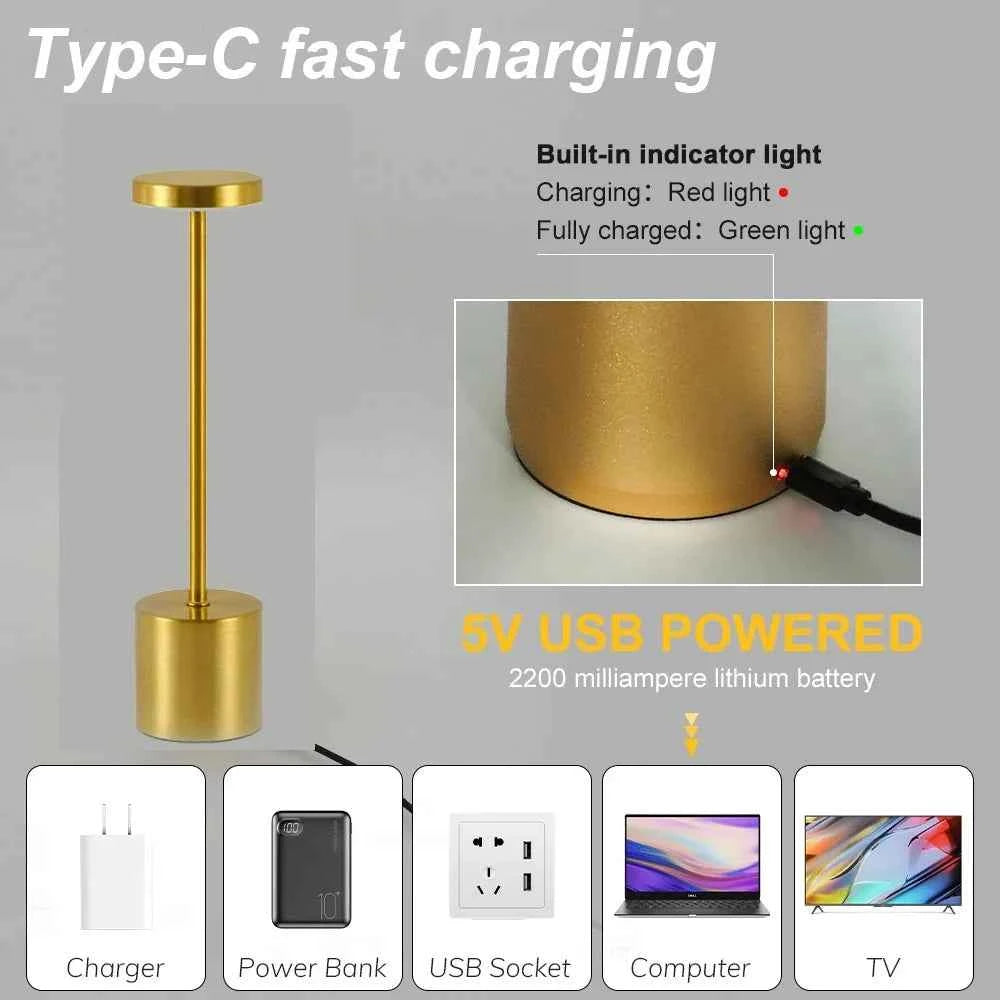 Simple Touch Sensor LED Table Lamp Rechargeable Desk Lamp 3Colors Adjustable Bedside Creative Ambient Light Bar Room Decor Light