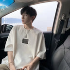 M-8XL Men Oversized Loose Fitting T-shirt American Style Simple Icon Print Fashionable Tee Oversized Short Sleeved Youth Trend