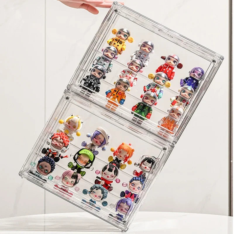 1/2/3/4PCS Acrylic Clear Display Storage Box for Fingures Foldable Display Case for Figurines Dolls Action Figure Organizer box