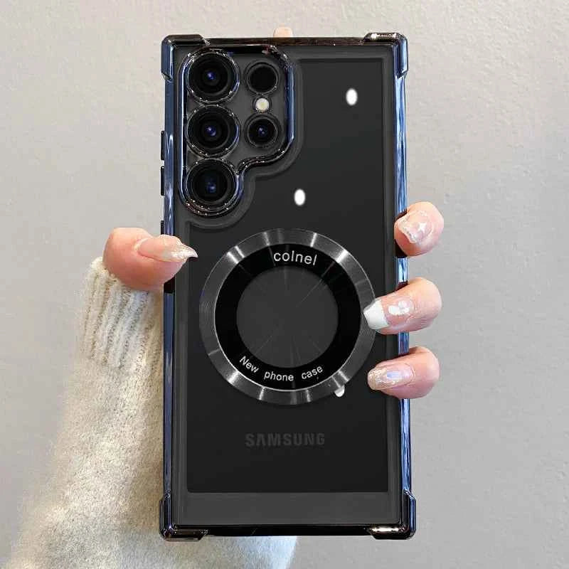 Luxury Plating Magnetic Wireless Charge Case For Samsung S26 S25 S24 Ultra S23 FE S22 Plus Note 20 Clear Lens Protection Cover