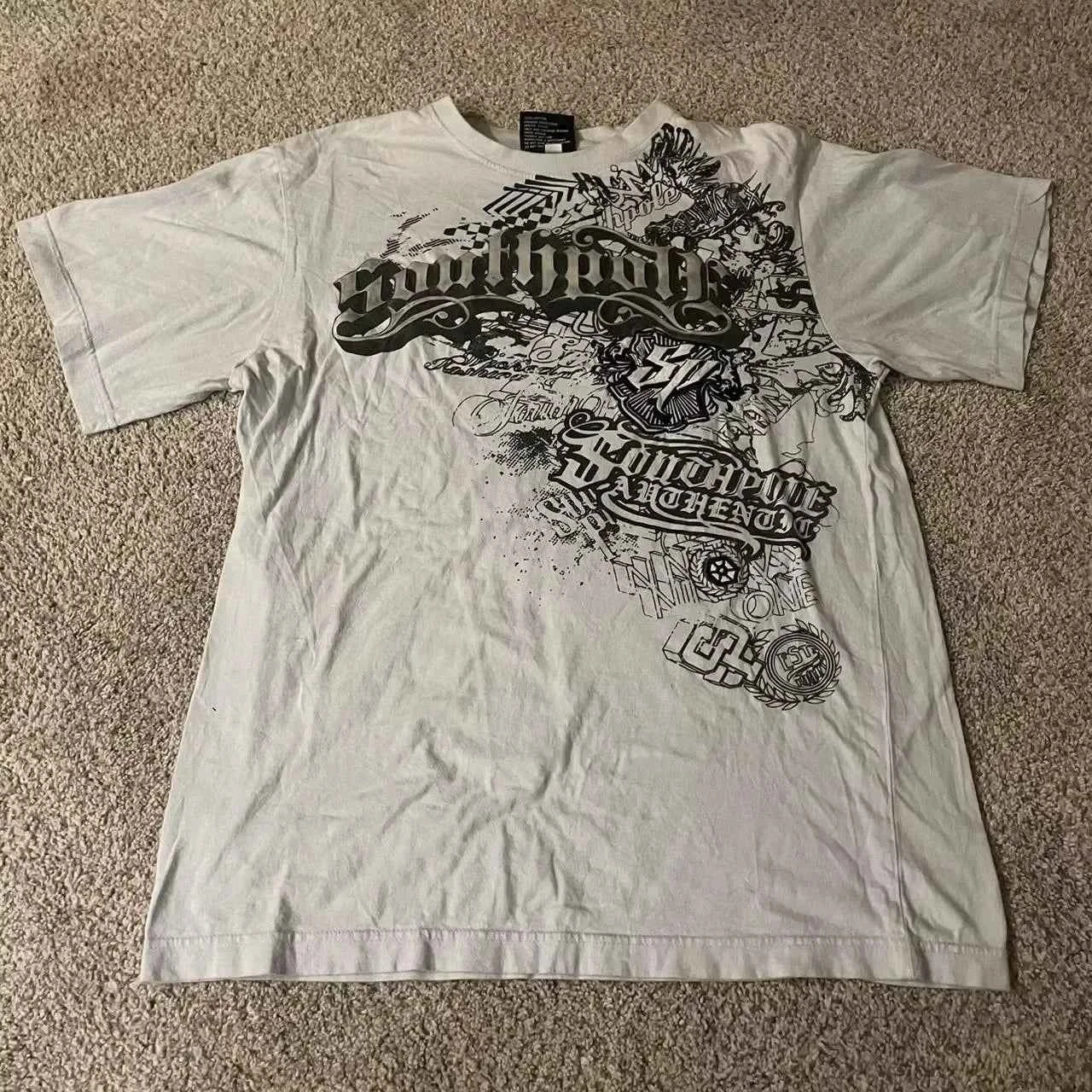 Southpole Y2K Vintage Cotton Graphic Tee Distressed Oversized Unisex T-Shirt with Gothic Print Streetwear Retro Soft Shirt Man