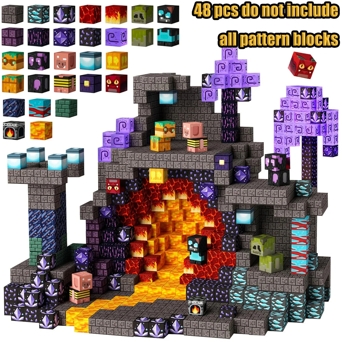 Magnetic Building Blocks Mine World Magnetic Pool Castle Villa Party Construction Brick Cube STEM Boy Girl Children Toy Set Gift