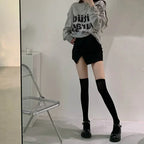 Women Suspender Wide-banded Velvet Tights Lolita Thin Thigh High Stockings with Garters Y2K JK College Style Over The Knee Socks
