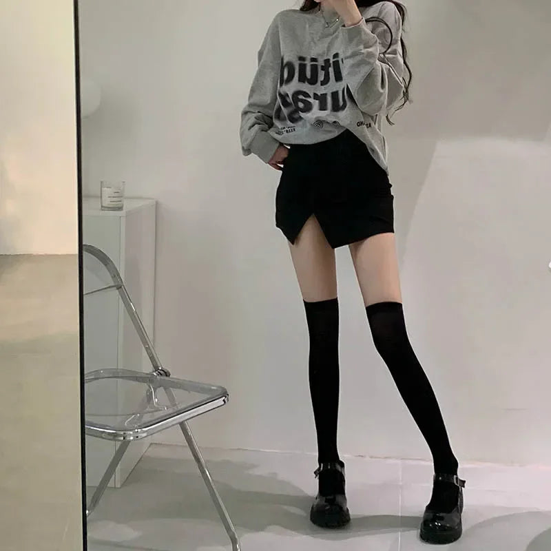 Women Suspender Wide-banded Velvet Tights Lolita Thin Thigh High Stockings with Garters Y2K JK College Style Over The Knee Socks