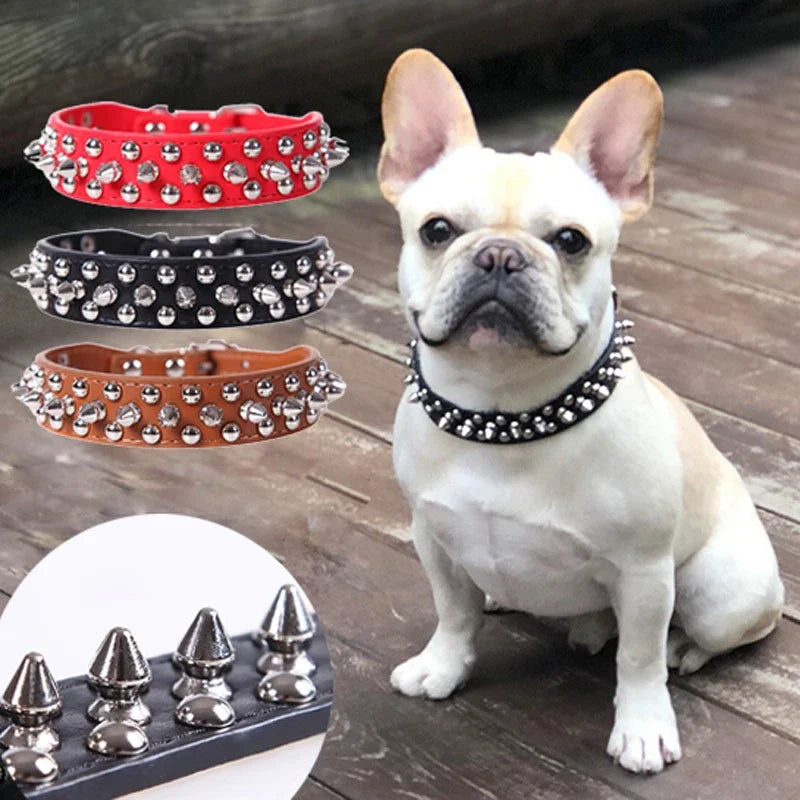 Adjustable Leather Pet Dog collar Neck Strap Supplies PU Leather Punk Rivet Spiked Dog Collar Pet Collars For Small Dog Cat - WTN Essentials 