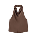 MUJER 2026 Halter Tops for Women Black Satin Backless Top Female Pink Summer Beach Top Woman off Shoulder Camisole Top Women