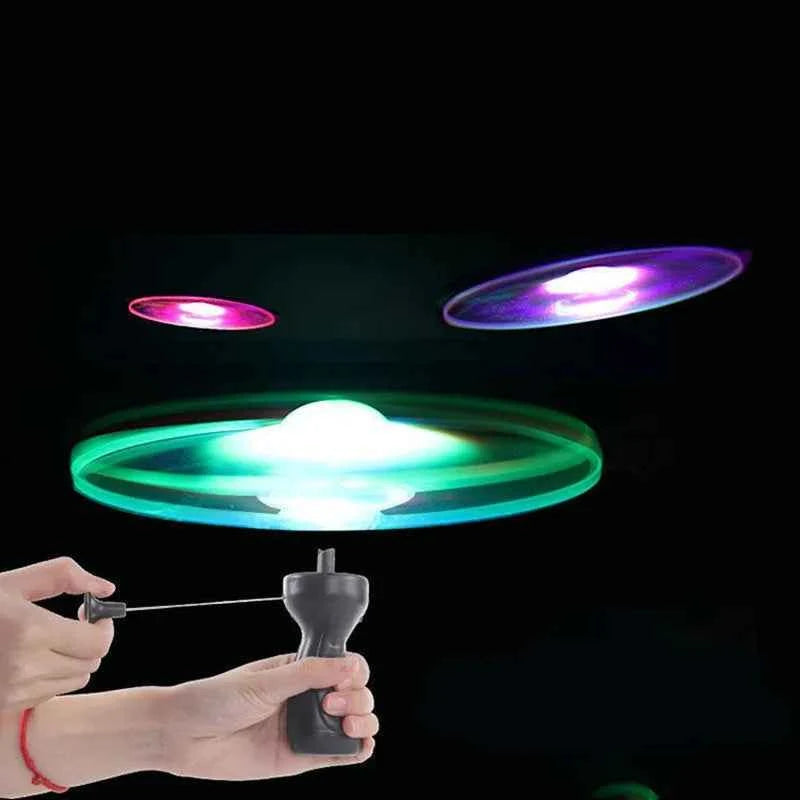 LED Pull String Flying Saucer Toy for Kids Outdoor Play