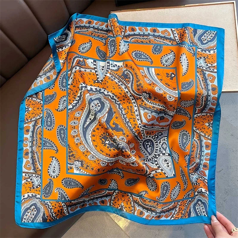 2025 Silk Shawl Print Headscarf Cat Hair Wrap Neckerchief Female Satin Square Scarf For Women Headband Foulard Hijab Bandana