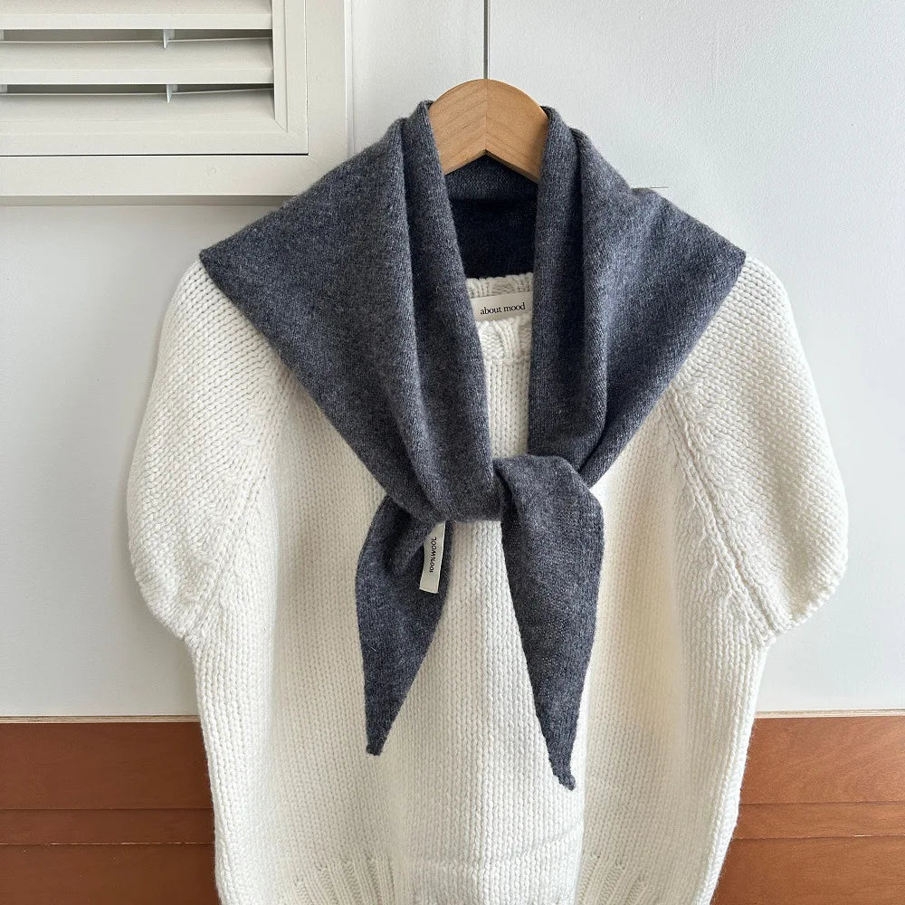 100% Wool Winter Scarf For Women Warm Triangle Knit Scarves Hijab Solid Lady Shawl Wrap Female Pashmina Bandana Head Scarfs New