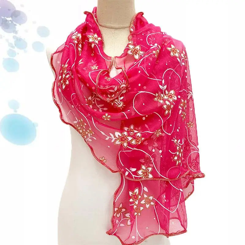 Lace Scarf Women Lightweight Hijab Elegant 2024 Print Silk Neckerchief Shawl Wraps Headband Handle Hair Accessories Bandana