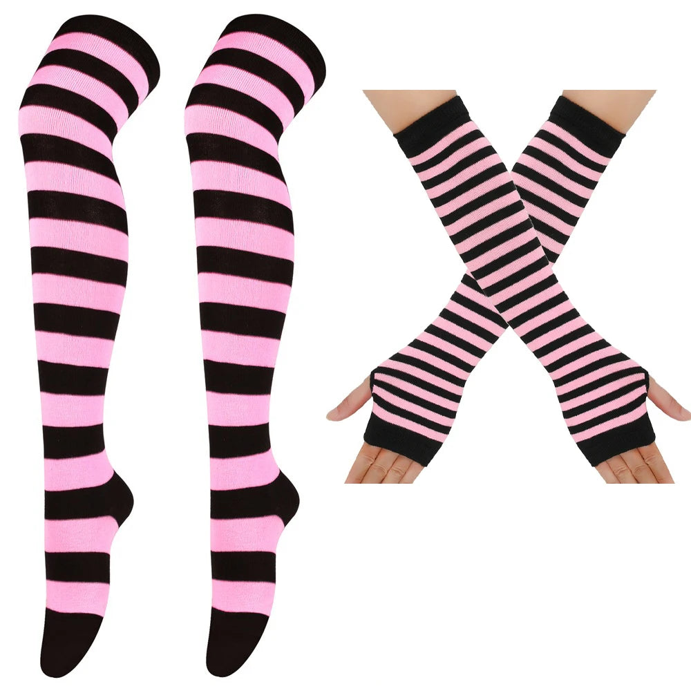 Thigh High Stockings Multi-color Casual Gloves Women Girls Striped Long Socks Over The Knee Socks