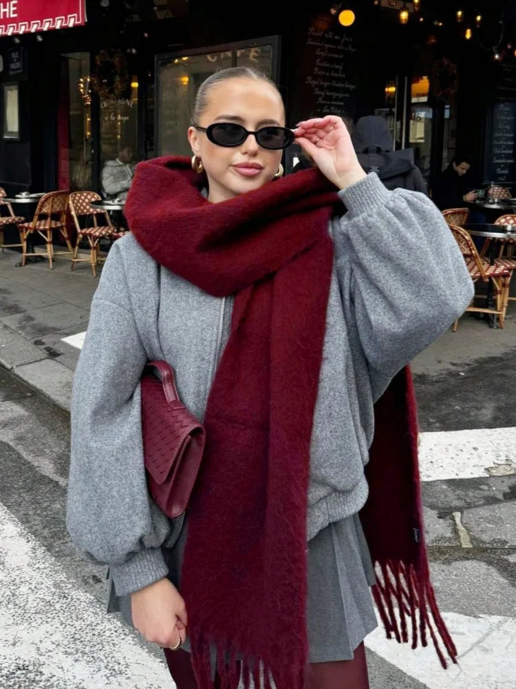 Winter Scarf Women Luxury Autumn Winter Cashmere Scarf Thickened Warm Shawl Classic Tassels Fluffy Scarf Solid Color Soft Shawl