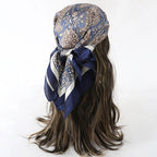 Bohemian Style Floral Print Women’s Square Silk Scarf Satin Head Wrap Tropical Leaf Flower Design Scarves Bandana Hijab