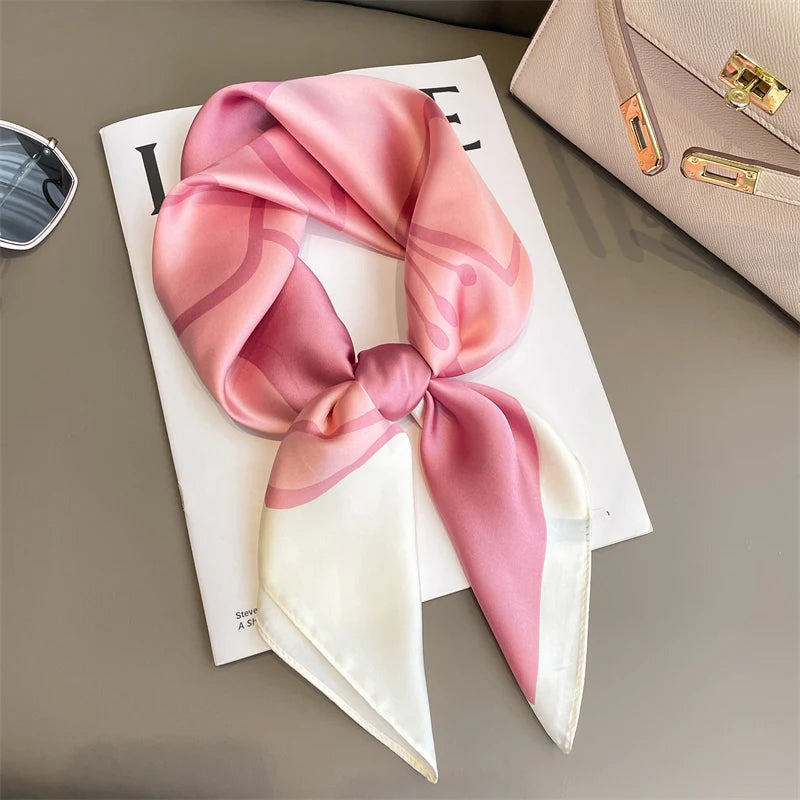 2025 Silk Shawl Print Headscarf Cat Hair Wrap Neckerchief Female Satin Square Scarf For Women Headband Foulard Hijab Bandana