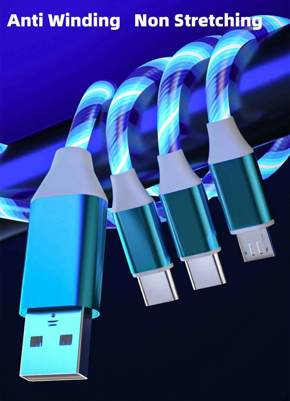 3 in 1 USB Cable for iPhone Fast Charger Charging Cable For Android phone type c xiaomi huawei Samsung Charger Wire For iPad