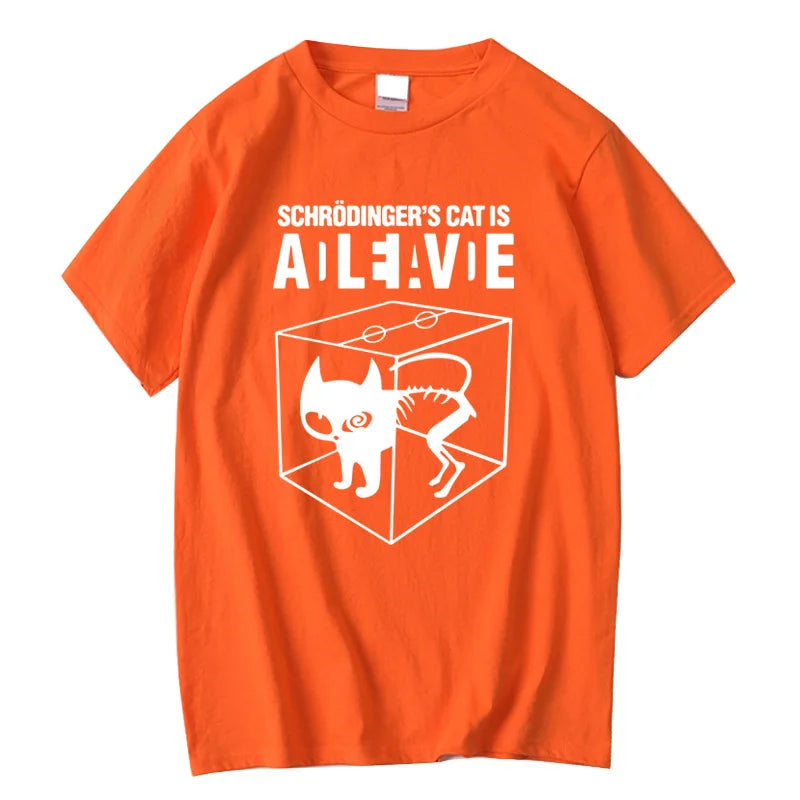 Men's T-shirt Top Quality Cotton Blend Schrodinger's Cat Print Short Sleeve Men T Shirt Casual The Big Bang Theory Mens Tshirt