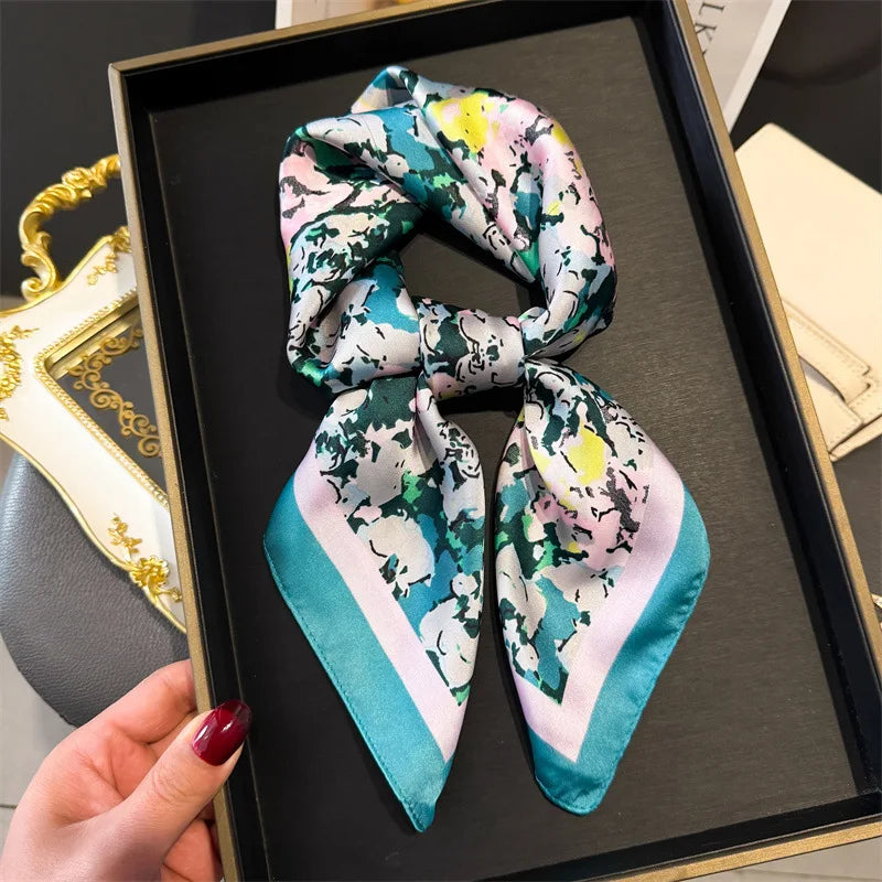 Bohemian Style Print Luxury Brand Silk Square Scarf Women Satin Shawls Neckerchief Wrap Scarves Bandana Hair Hjiab Floral