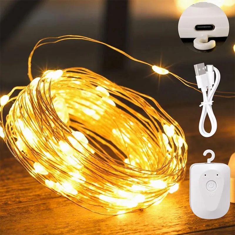 LED String Lights Rechargeable Fairy Lights Mini Twinkle Copper Light Timer Detachable Design Halloween Wedding Christmas Decor