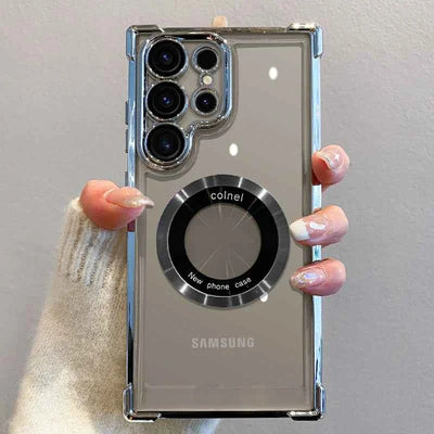 Luxury Plating Magnetic Wireless Charge Case For Samsung S26 S25 S24 Ultra S23 FE S22 Plus Note 20 Clear Lens Protection Cover