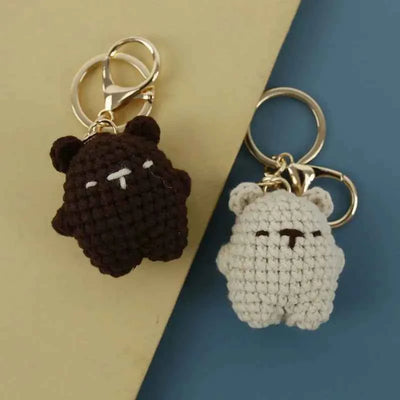 Cute Bear Couple Crochet Keychain Set Mini Animal Doll Charm