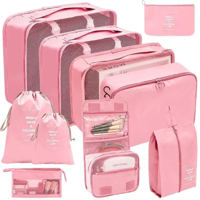 7/8/9/10-Pcs Travel Organizer Packing Cubes Set – Portable Luggage Storage Bags for Clothes, Shoes & Accessories