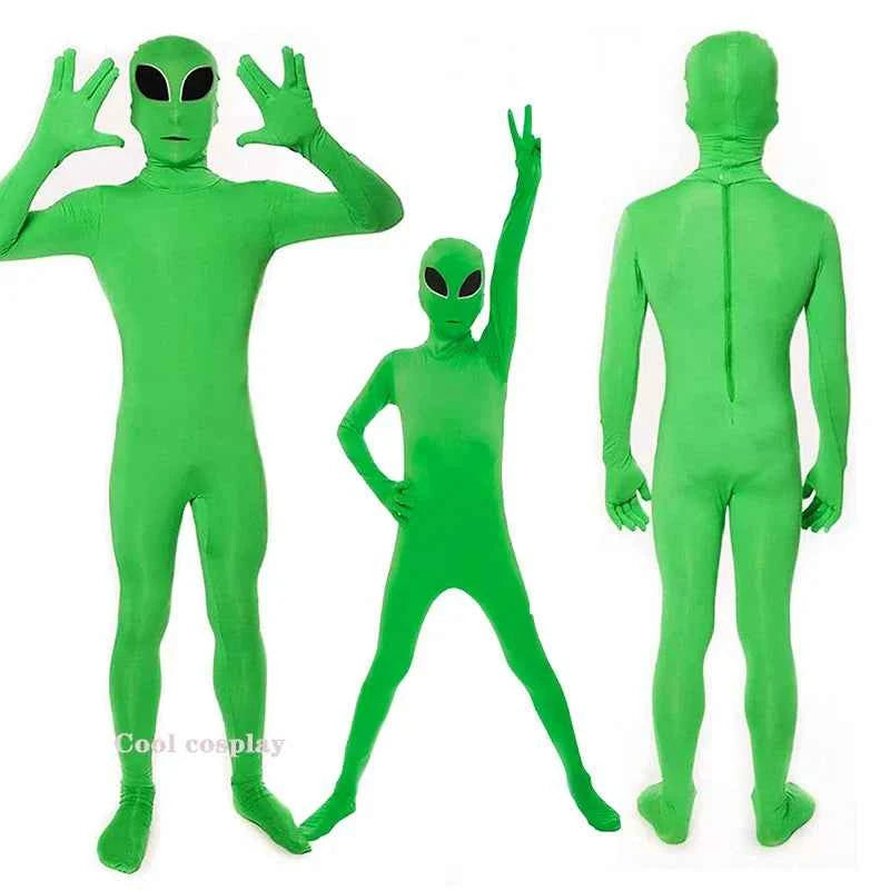 Alien Cosplay Costume – Green Zentai Jumpsuit for Kids & Adults
