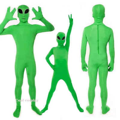 Alien Cosplay Costume – Green Zentai Jumpsuit for Kids & Adults