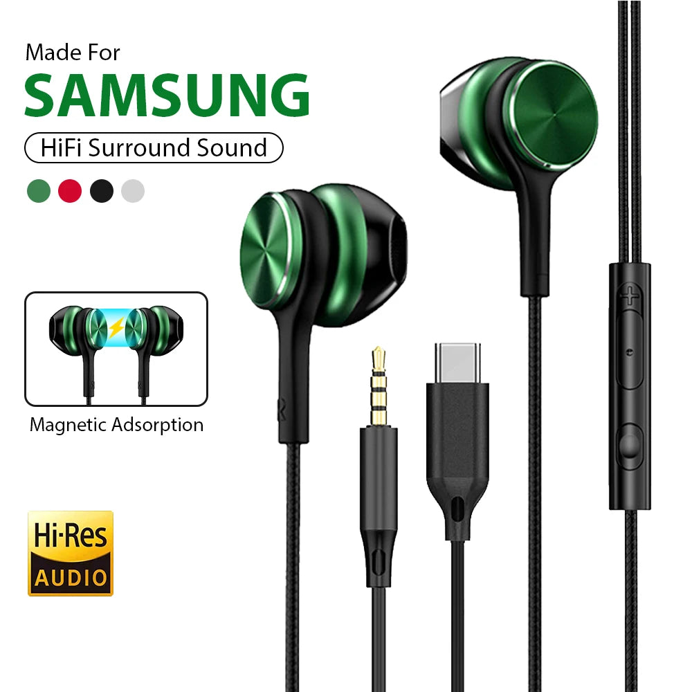 Type C Wired Headphones HiFi Stereo Volume Control Headset With HD Mic 3.5mm Earphones For Samsung Galaxy  iPhone 17 16 Earbud
