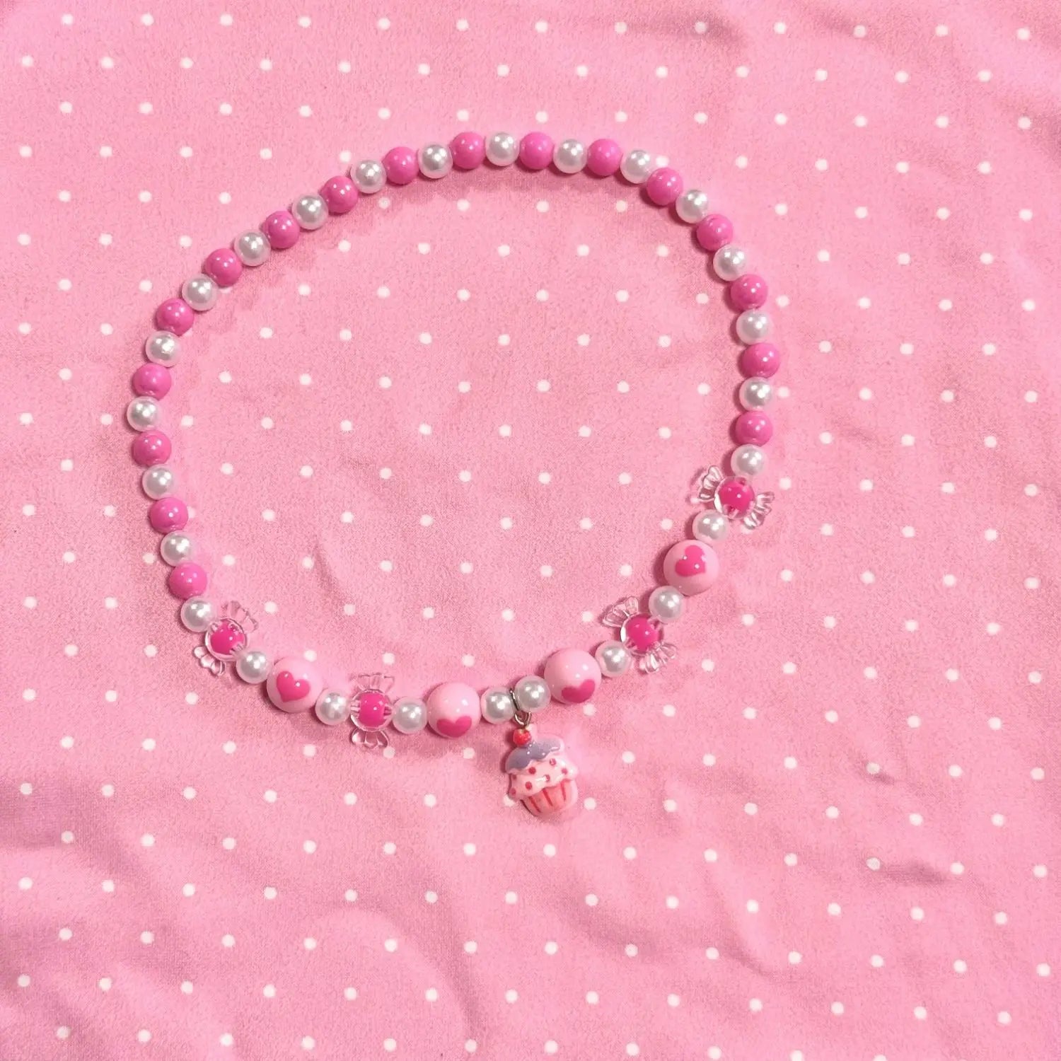 2pcs/set Cute Animal Cartoon pink candy Children's sweater necklace pearl bracelet for children gift