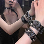 2024 New PU Leather Bracelet Punk Bracelet Adjustable Skull Goth Cuff Bracelet Gothic Rivet Buckle Wristband for Men Women