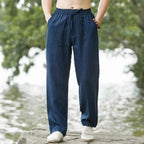 2025 New Blue Men's Beach Pants Joggers Streetwear Cotton Linen Sweatpants Casual Pants Hawaiian Vacation Loose Summer Long