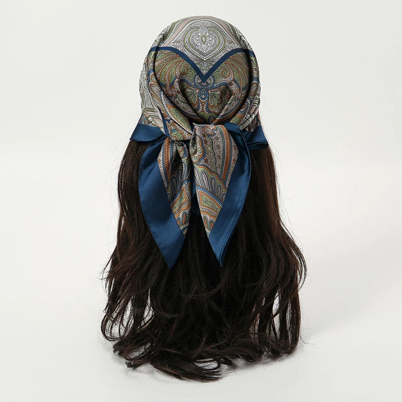 Bohemian Style Floral Print Women’s Square Silk Scarf Satin Head Wrap Tropical Leaf Flower Design Scarves Bandana Hijab