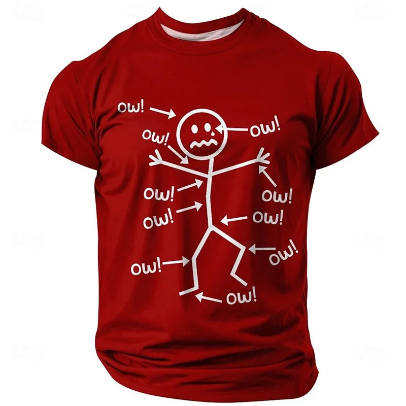 Painful Line Character Graphic T-shirt For Men Funny Street Casual Solid Color Short Sleeve T Shirts 3D Print Humour Design Tee