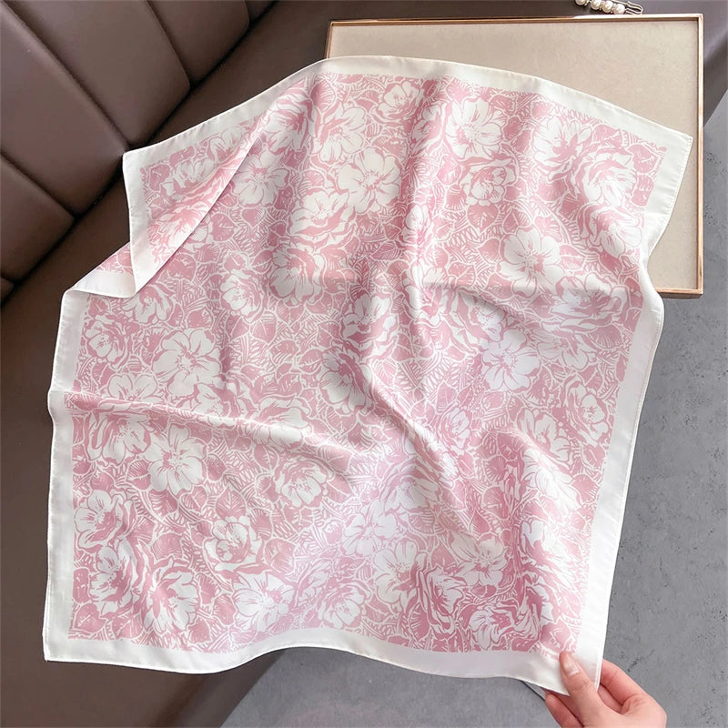 2025 Silk Shawl Print Headscarf Cat Hair Wrap Neckerchief Female Satin Square Scarf For Women Headband Foulard Hijab Bandana
