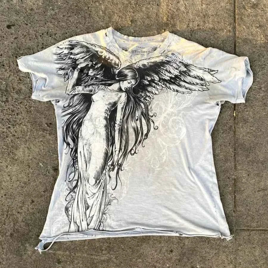 Affliction Long sleeved T shirt Y2K New Hip Hop Round Neck Oversized T shirt Mens Womens Casual Gothic Clothing Tops Streetwear