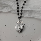 Gothic Bat Cross Dark Pendant Necklace Set, Y2K Personalized Thorn Love Black Bead Stacked Necklace Set, Suitable as Halloween G