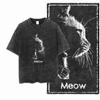 COOLMIND DB Cat Printed Cotton Acid Washed Exclusive Graphic Unisex T Shirt Cool Streetwear Men Tshirts Big Size Tee for Men
