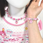 2pcs/set Cute Animal Cartoon pink candy Children's sweater necklace pearl bracelet for children gift