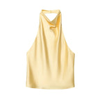 MUJER 2026 Halter Tops for Women Black Satin Backless Top Female Pink Summer Beach Top Woman off Shoulder Camisole Top Women