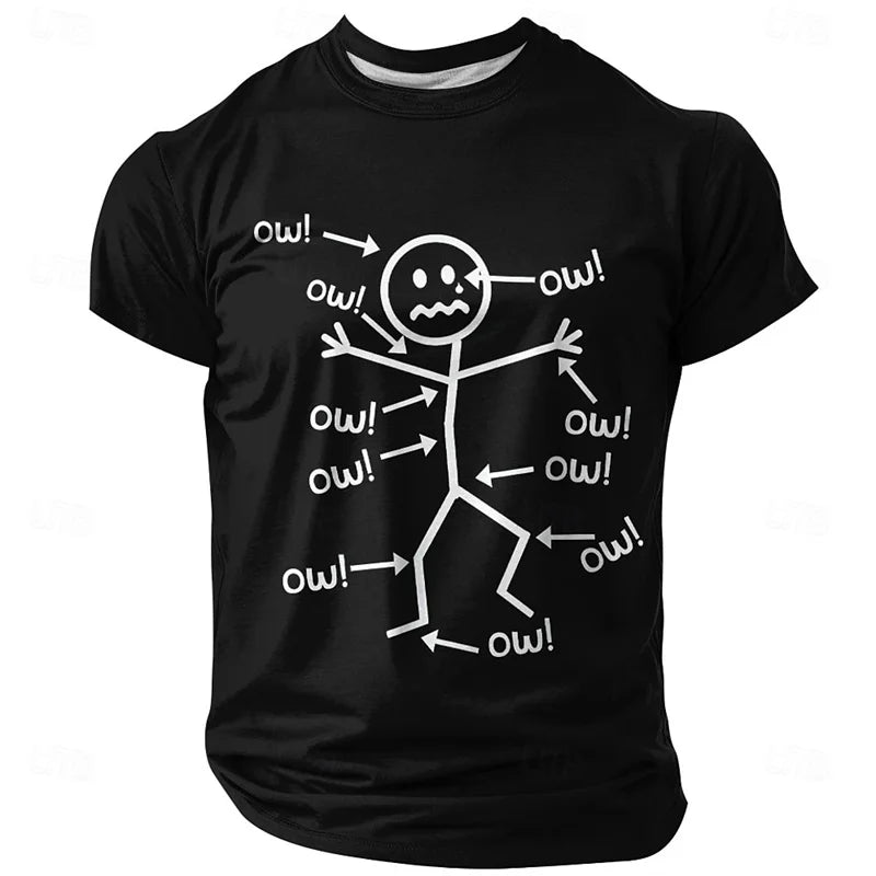 Painful Line Character Graphic T-shirt For Men Funny Street Casual Solid Color Short Sleeve T Shirts 3D Print Humour Design Tee