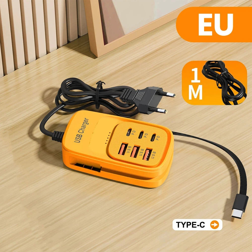 Fast USB Charger 6 in 1 Power Strip Desktop Charging Station Fast Charging Cord EU/UK/US Plug USB HUB Adapter Socket 3PD 3USB