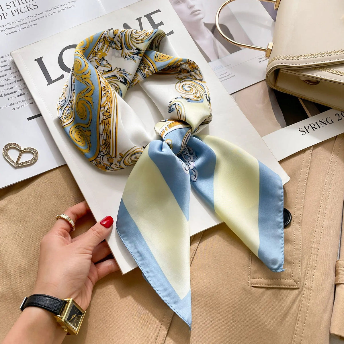 Luxury Silk Feeling Square Scarf Women 2025 Print Satin Neckerchief Spring Hair Band Foulard Bandana Echarpe Tie Shawl Wraps