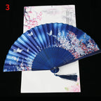 Vintage Silk Folding Fan Bamboo Tassel Decorative Hand Fan