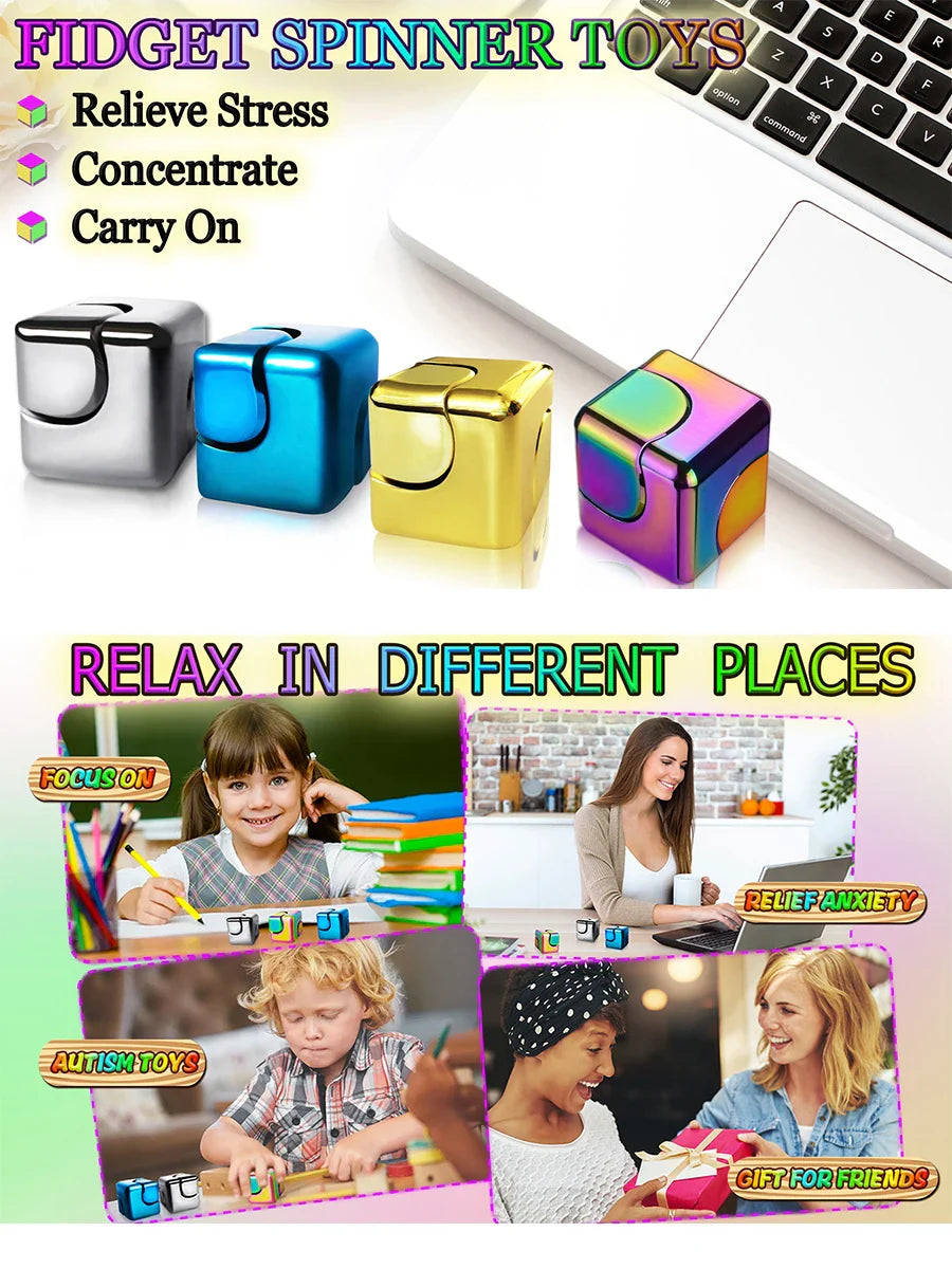 Alloy Cube Spinner Stress Relief Toy – Portable Desk Focus Gadget
