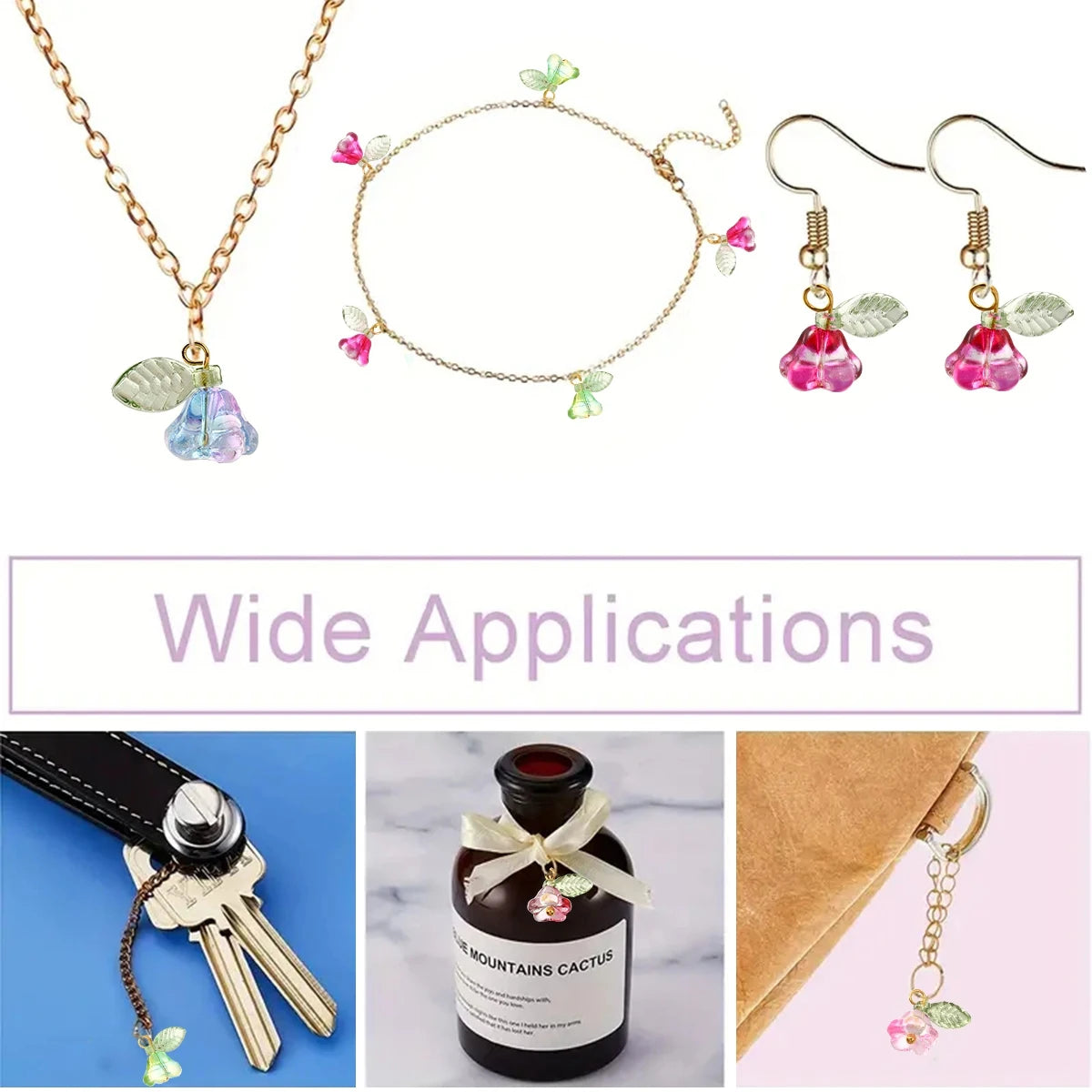 30Pcs 6 Colors Glass Pendants with Golden Brass Findings Flower Charms for Women Necklace Bracelet Earrings DIY jewelry making