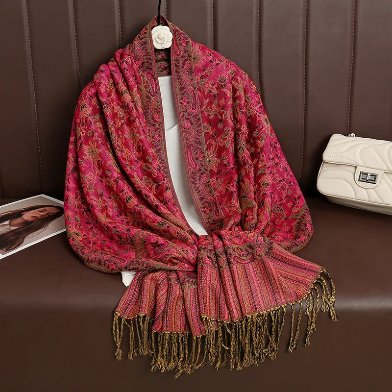 2025 new ethnic style retro shawl cashew flower geometric scarf cloak tassel scarf multi-color variety options available