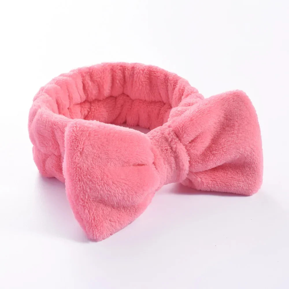 Women Solid Bow Headbands Coral Fleece Makeup Spa Wash Face Turban Head Wrap Girls Hair Towel Accessories Head Band Hairbands