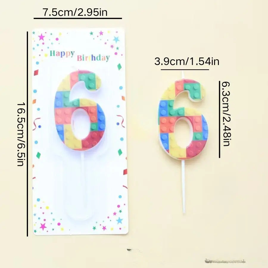 1 PCS  Colored Building Block Shaped Digital Candle Cake Decoration 0-9 Birthday Baking Decoration Plugin